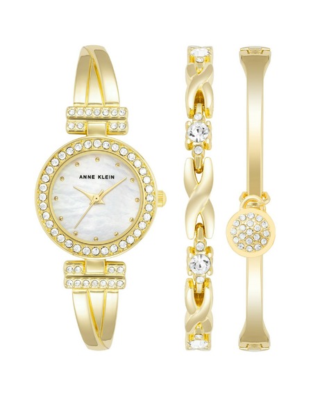 Anne Klein Zlatá dámska súprava hodiniek a šperkov Anne Klein