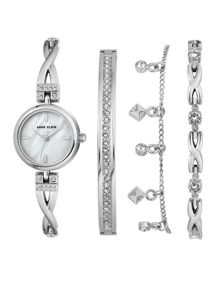 Anne Klein Strieborná dámska súprava hodiniek a šperkov Anne Klein