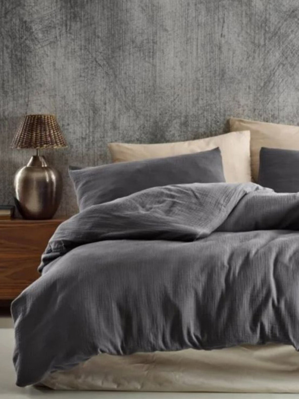 Kvalitex Francúzske mušelínové posteľné obliečky 240x220, 70x90cm tmavosivé Kvalitex