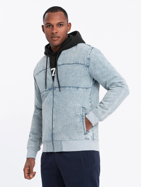 Ombre Clothing Pánska džínsová bunda bomber s efektom stone wash - svetlomodrá V3 OM-JADJ-0163 Ombre Clothing