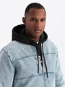 Ombre Clothing Pánska džínsová bunda bomber s efektom stone wash - svetlomodrá V3 OM-JADJ-0163 Ombre Clothing
