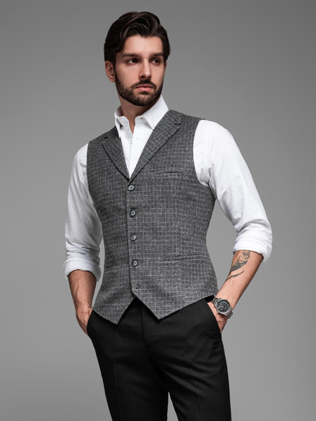 Ombre Clothing Pánska vesta z vlnenej zmesi s kockovanými chlopňami Ombre Clothing