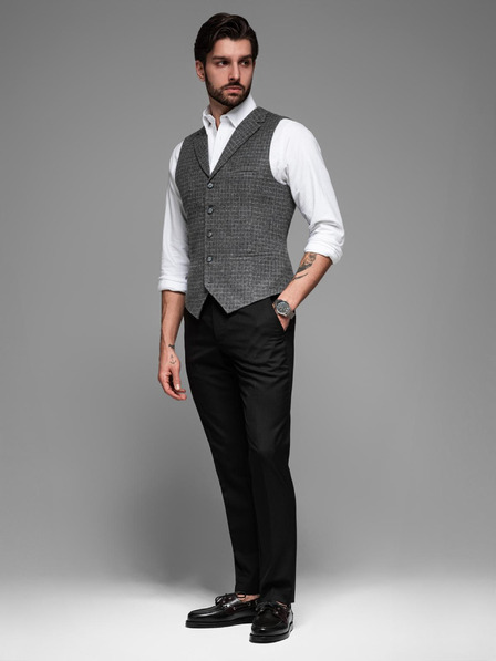 Ombre Clothing Pánska vesta z vlnenej zmesi s kockovanými chlopňami Ombre Clothing