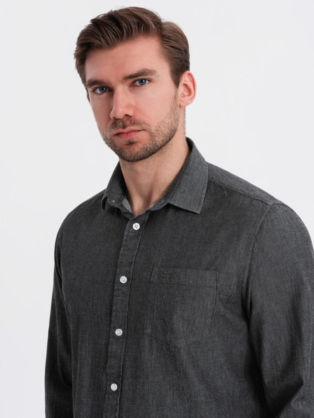 Ombre Clothing Pánska džínsová košeľa s vyšívaným vreckom Ombre Clothing