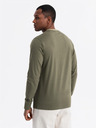 Ombre Clothing Pánske bavlnené tričko s dlhým rukávom, pruhovaným výstrihom do U a výšivkou Ombre Clothing