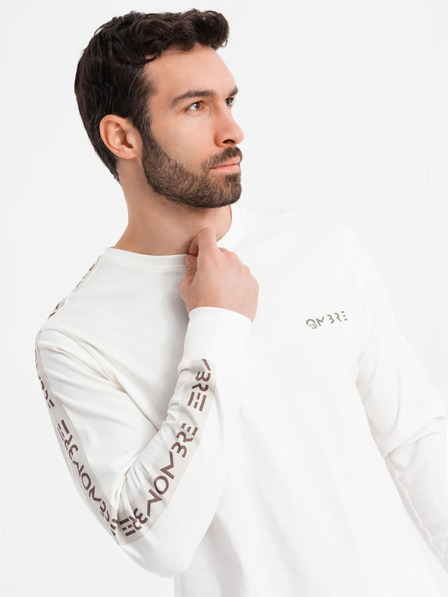 Ombre Clothing Pánske bavlnené tričko s dlhým rukávom a lemovaním a potlačou na hrudi Ombre Clothing