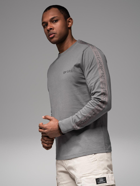 Ombre Clothing Pánske bavlnené tričko s dlhým rukávom a lemovaním a potlačou na hrudi Ombre Clothing