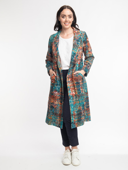 Orientique Oranžovo-modrý dámsky vzorkovaný kabát Orientique Tartan