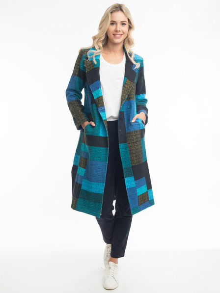 Orientique Modrý dámsky kockovaný kabát Orientique Tartan