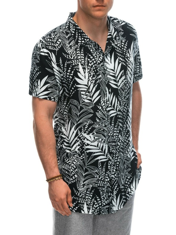 Ombre Clothing Pánske viskózové vzorované tričko s krátkym rukávom OM-SHPS-0113 Ombre Clothing čierna