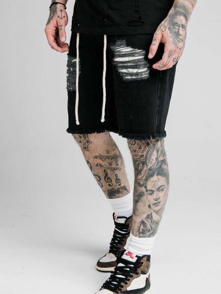 Siksilk Čierne pánske džínsové kraťasy SikSilk