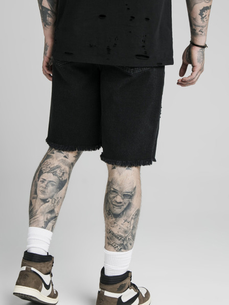 Siksilk Čierne pánske džínsové kraťasy SikSilk