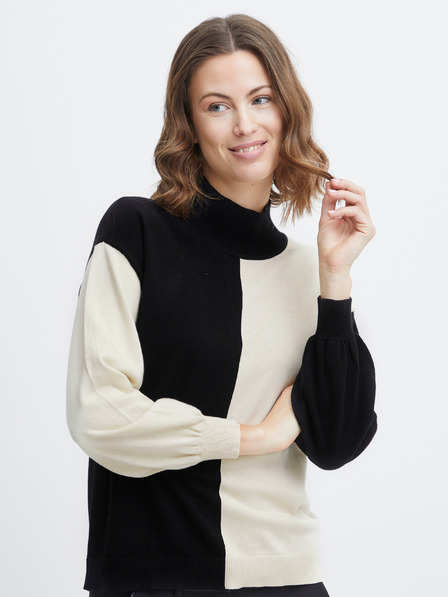 Fransa Cream-Black Women's Sweater Fransa