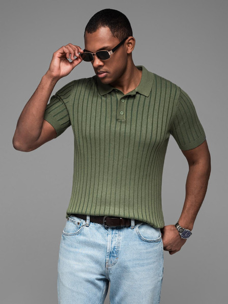 Ombre Clothing Pánska polokošeľa SLIM FIT z viskózy so zvislými pruhmi Ombre Clothing